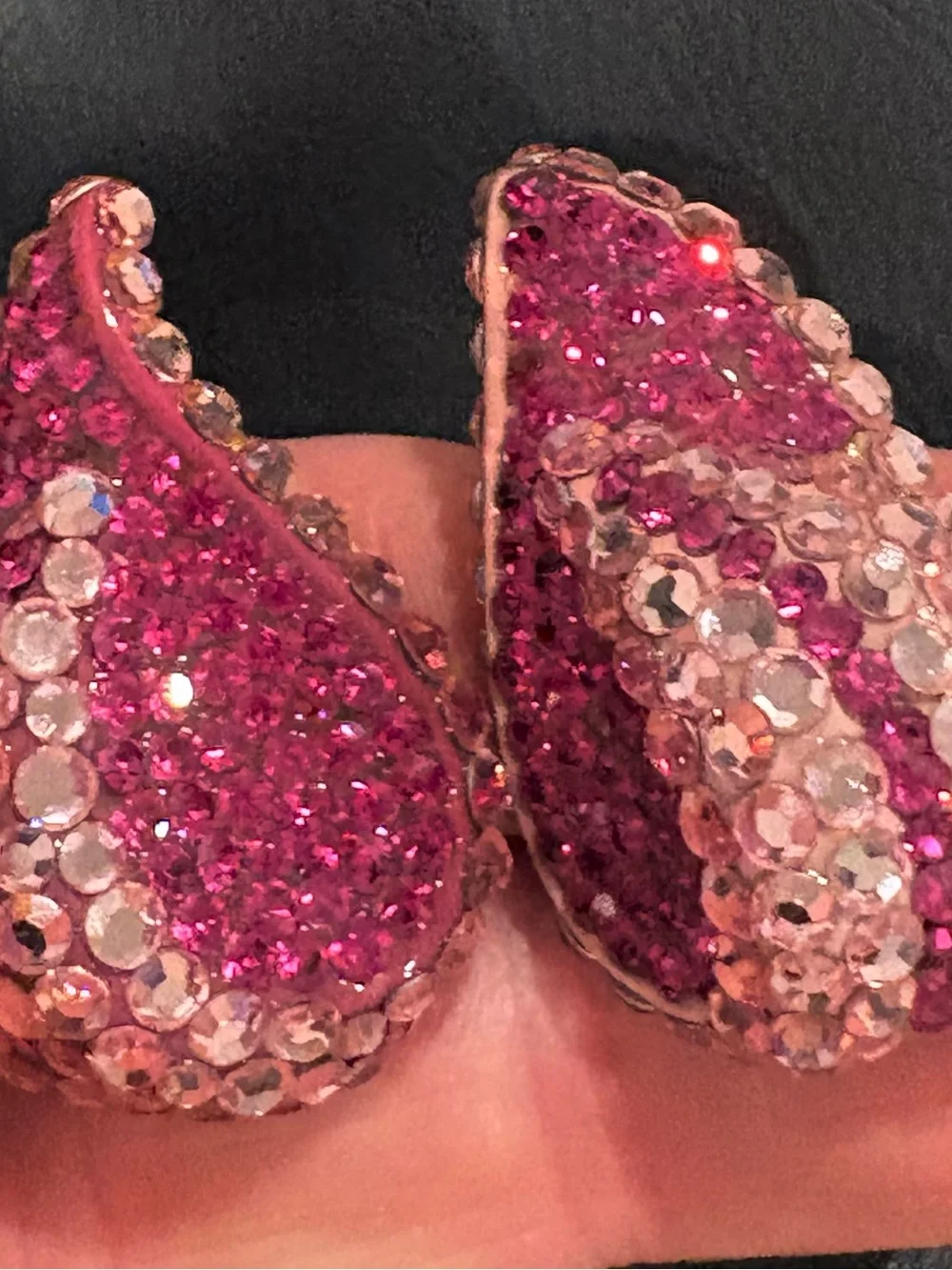 Vintage New Raspberry Bellini Pink Crystal Teardrop Earrings New Clip